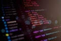 Close-up view of programming code on a computer screen showing TypeScript interface structure for web development and software Royalty Free Stock Photo