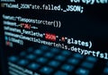 Close-up view of programming code displayed on a computer screen with json syntax highlighted Royalty Free Stock Photo