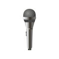 Close up view of radio microphone in realistic style with round black head and chrome grid. Royalty Free Stock Photo