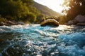 close up view, Rafting canoeing on mountain river. Team cohesion, team building Royalty Free Stock Photo