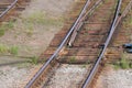 Close up view of railway with wooden sleepers Royalty Free Stock Photo