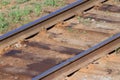 Close up view of railway with wooden sleepers Royalty Free Stock Photo