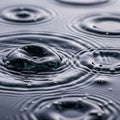 Close up view of raindrops creating ripples on a dark liquid surface Royalty Free Stock Photo