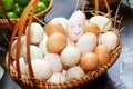 Close-up View Of Raw Chicken Eggs And Duck Eggs With Write Hand Smile, Fresh Farm Egg In Thailand