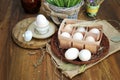 Close-up view of raw chicken eggs in egg box Royalty Free Stock Photo