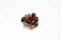 Close-up view of raw mixed beans on white background. Mix of pink, black, red and brown beans Royalty Free Stock Photo