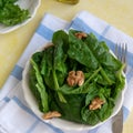 Close up view of raw spinach salad, vegetarian ingredient