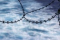 Close up view of razor wire fortification at ship\'s stern. Anti piracy protection. HRA, High Risk Areas.