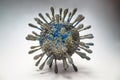 Close-up view of a realistic model of coronavirus as it is seen through the microscope. Covid19, corona, pandemic
