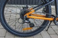 Close up view of the rear wheel of bicycle speeds - rear sprockets. Royalty Free Stock Photo