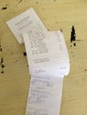 Close up view of recent customer till receipt for shopping