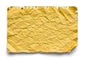 A close up view of a rectangular piece of yellow textured paper with torn edges isolated against a plain white background isolated Royalty Free Stock Photo