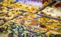 Close-up view of a rectangular pizza slice Royalty Free Stock Photo
