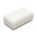 A close-up view of a rectangular white eraser on a white background isolated on transparent background, isolated on white Royalty Free Stock Photo