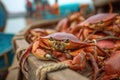 Close Up View Of Red Crabs In A Wooden Royalty Free Stock Photo