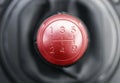 Close up view of a red gear lever shift, overhead view manual gearbox, car interior details. Royalty Free Stock Photo