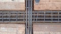 Close up view of reinforcement of concrete Construction rebar steel work reinforcement at a construction site. Steel bar