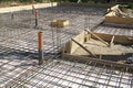 close up view of reinforcement of concrete with metal rods conne Royalty Free Stock Photo