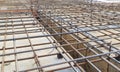 close up view of reinforcement of concrete with metal rods conne Royalty Free Stock Photo