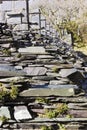 Close-up of a row of slate chimneys and remaining structure of the Anglesey Barracks at Dinorwic, Llanberis, North Wales