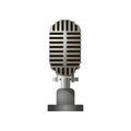 Close up view of retro stylish acoustic gray microphone isolated against a white background. Royalty Free Stock Photo