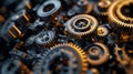 close up view reveals array interconnected gears and mechanisms blending together highlighting craftsmanship clockwork