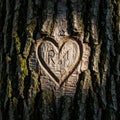 Rustic Heart Carved in Tree Bark with Initials Royalty Free Stock Photo