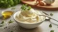 A Close-Up View of Rich, Delicious Mayonnaise in a Bowl on a Homely Kitchen Table