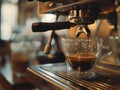 Fresh Espresso Pouring into Glass Cup Royalty Free Stock Photo