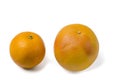 Close up view of ripe grapefruit and orange isolation on white background