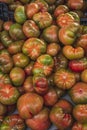 Close up view of Ripe Raf tomato food background. Huge tomatoes on spanish weekly marketplace