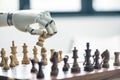 close-up view of robot playing chess,