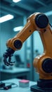 Close up view of robotic arm in a lab setting , smart technology, high tech, industrial setting