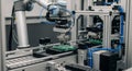 Robotic Arm Assembling Electronic Circuit Board on Automated Production Line automation manufacturing Royalty Free Stock Photo