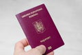 Close up view of a Romanian passport on a white background . Documents required to travel to countries around the world Royalty Free Stock Photo