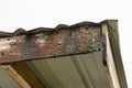 Close-up view of the roof timber plank corrosion