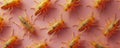 Close Up View of Rows of Grasshoppers on a Pink Background Unique Patterns and Textures in Nature Royalty Free Stock Photo