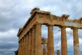 Close-up view of ruins of famous ancient Greek temple of Parthenon against cloudy sky Royalty Free Stock Photo