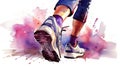 Close up view of runner sport shoes. Marathon runner. Feet in running sneaker shoes. People activity. Generative AI. Illustration