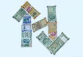 Close up view of 200,500,100 and 10 rupees Indian currency notes Royalty Free Stock Photo