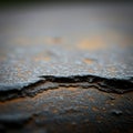 Close-up view of rusted metal with peeling layers, displaying a textured surface. The Royalty Free Stock Photo