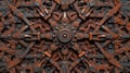 A close-up view of a rusty metal gear pattern with a central cog, showcasing a symmetrical and intricate design Royalty Free Stock Photo