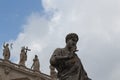 Close up view of Saint Peter the Apostle statue in front of Saint Peter`s Basilica, Piazza San Pietro, Vatican city state, Italy Royalty Free Stock Photo