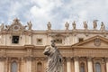 Close up view of Saint Peter the Apostle statue in front of Saint Peter`s Basilica, Piazza San Pietro, Vatican city state Royalty Free Stock Photo