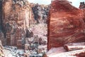 Close-up view of the sandstone rocks during the day in the Siq Gorge, Petra, Jordan Royalty Free Stock Photo