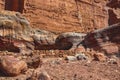 Close-up view of the sandstone rocks during the day in the Siq Gorge, Petra, Jordan Royalty Free Stock Photo