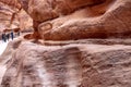 Close-up view of the sandstone rocks during the day in the Siq Gorge, Petra, Jordan Royalty Free Stock Photo