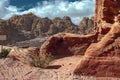 Close-up view of the sandstone rocks during the day in the Siq Gorge, Petra, Jordan Royalty Free Stock Photo