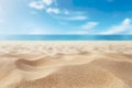 close-up view of sandy beach with the sun shining on a sunny day, creating a serene and warm coastal scene.