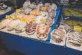 Close up view at sashimi variety selling at Jeju Dongmun market Royalty Free Stock Photo